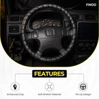 Black Lace-On Steering Wheel Cover, 14–15 Inch Universal Fit, Retro Classic Style for Cars Trucks SUVs, Stretch Grip,Accessor