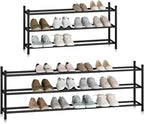 STORAGE MANIAC Long Expandable Shoe Rack, 18 Pairs Metal Wide Stackable Shoe Rack, Adjustable Shoes Shelf, Freestanding Shoes