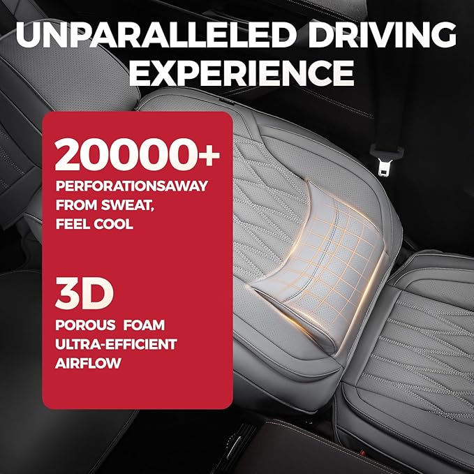 FREESOO Front Car Seat Covers - Luxury Breathable Waterproof Faux Leather Car Seat Cushion Protectors with Lumbar Support, Un