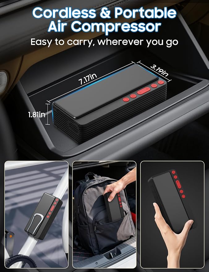 Smart Tire Inflator Portable Air Compressor, APP Control Air Pump For Car Tires, 10000mAh, 4X Faster 150PSI Bike Pump with All-in-One Storage, LED Light & Auto Shut-Off for Motorcycles