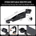 Car Seat Gap Filler Set of 2, Upgraded Car Side Seat Gap Fillers with Organizer, Cup Holder & Hook Function, Inserts Between Front Seats Console Catcher 4in1 Gap Stopper Fill Plug Storage Box (Black)