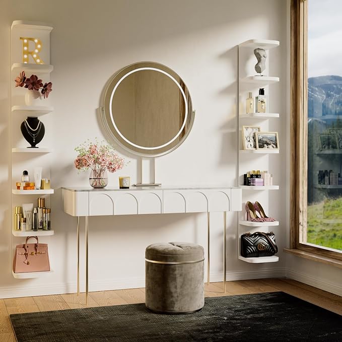 7 Tier Wall Shelf Unit White Floating Shelves for Wall, Decorative Lack Shelf for Storage Curved Edges, Tall Vertical Display