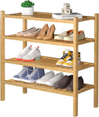 ROMGUAR CRAFT 4 Tier (Thick) Bamboo Shoe Rack for Closet Free Standing Wood Shoe Shelf for Entryway Small Space Stackable 27"