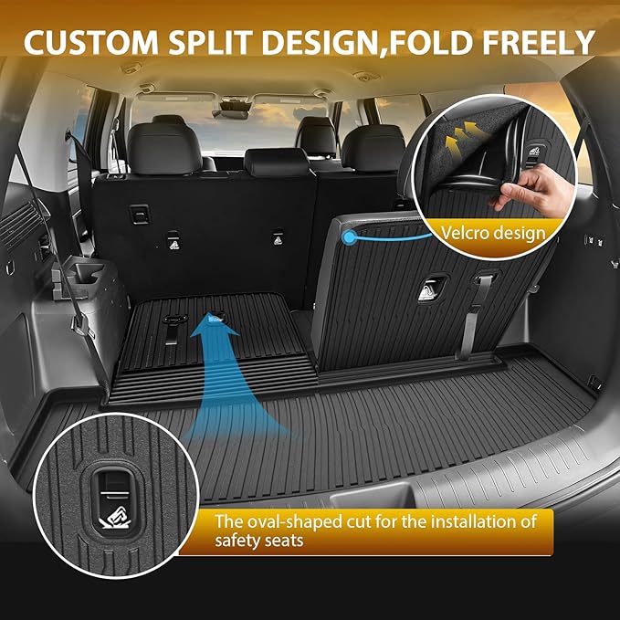 Powerty Floor Car Mat for Hyundai Santa Fe 2024 2025 2026, All Weather TPE Custom Trunk Cargo Mat Liner with Backrest Mat Replacement for Hyundai Santa Fe 6/7-seater Accessories (Include Hybrid&Gas)
