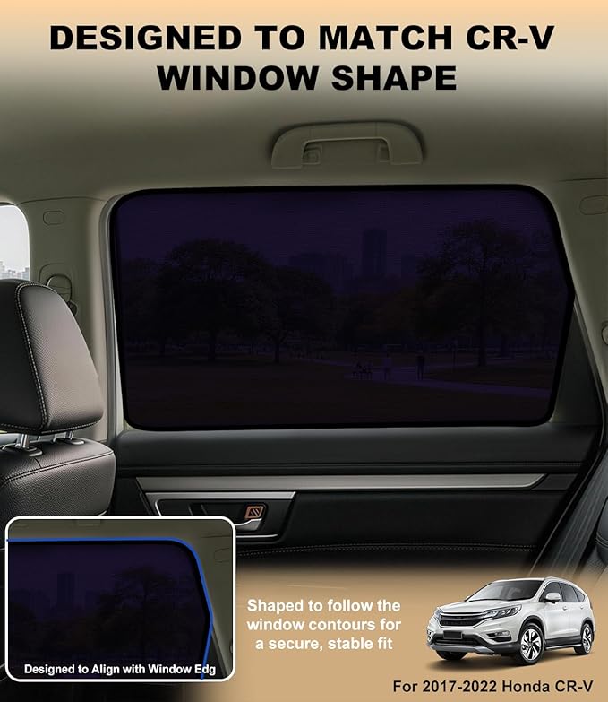 XCBYT Car Window Shades for 2017-2022 CRV | Static Cling Rear Side Window Semi-Transparent Sunshade, UV Protection, Privacy for Kids & Pets, Easy Install, No Residue (2 PCS)
