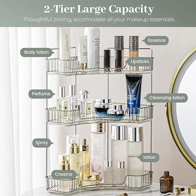 Aveniee Corner Bathroom Counter Organizer, Bathroom Countertop Shelf Makeup Organizer for Vanity Perfume Tray for Corner Stor