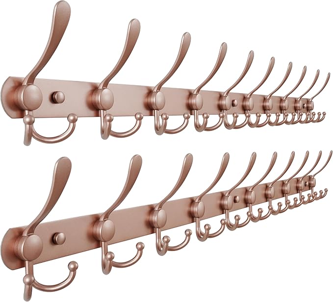 Dseap Coat Rack Wall Mount - 38” Long 10-Tri-Hooks Heavy Duty Coat Hanger Rail Wall Hooks for Hanging Coats Hats Clothing Clo
