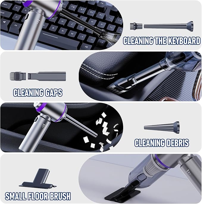 Car Vacuum Portable Cordless 20000PA High Power 4-in-1 Compressed Air Duster & Air Blower & Pump Hand Held Vacuum with Brushl