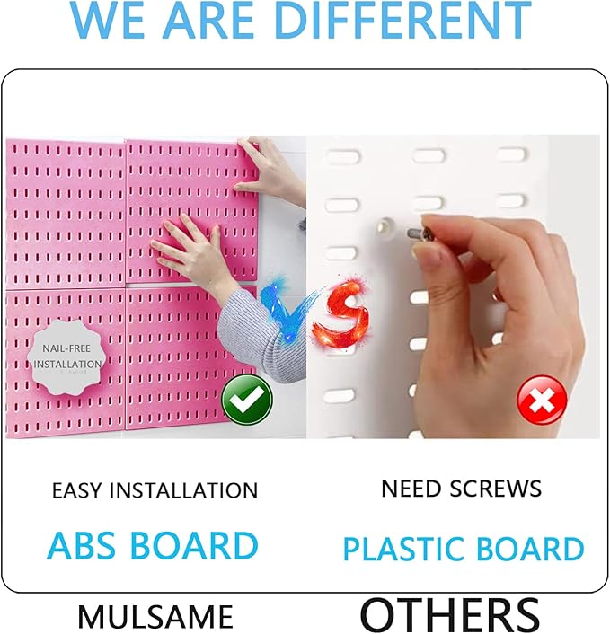 MULSAME Pegboard Combination Kit, Wall Mounted Storage Set with 4 Pegboards & 14 Accessories Hanging, Pink Peg Boards Organiz