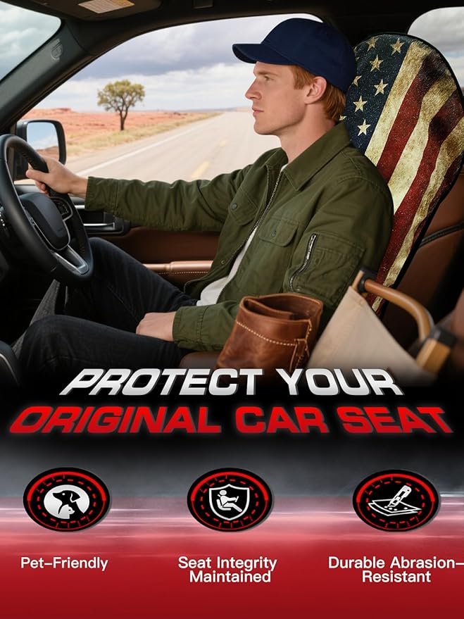 American Flag Car Seat Towel Protector (1-Pack), Waterproof Sweat-Proof Non-Slip Cover for SUV, Truck & Sedan, Patriotic Seat