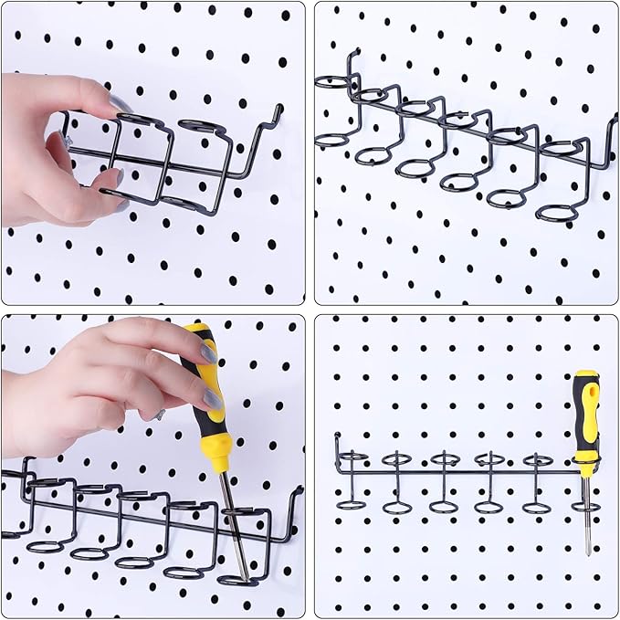 Ripeng 4 Pieces Pegboard Screwdriver Holders Peg Board Organizer Accessories Multi Ring Tool Holders Six Tool Organizer Racks