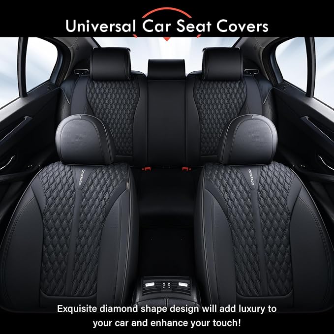 Coverado Car Seat Covers Full Set, 5 Seats Luxury Nappa Leather Seat Covers for Cars, Car Seat Cover Waterproof, Front and Ba