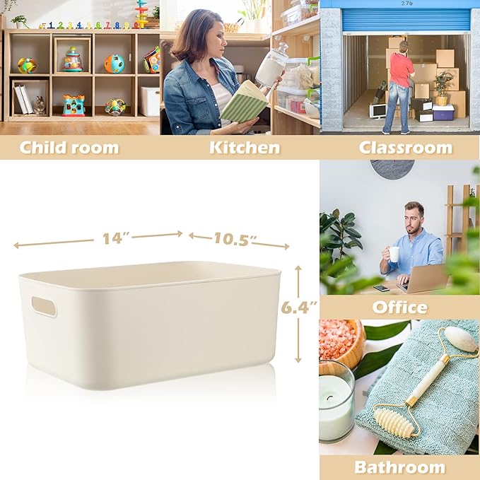 Zopeal Plastic Storage Bins 10 Pcs White Pantry Organizer Bins Small Baskets Storage Containers for Home Kitchen (14 x 10.5 x