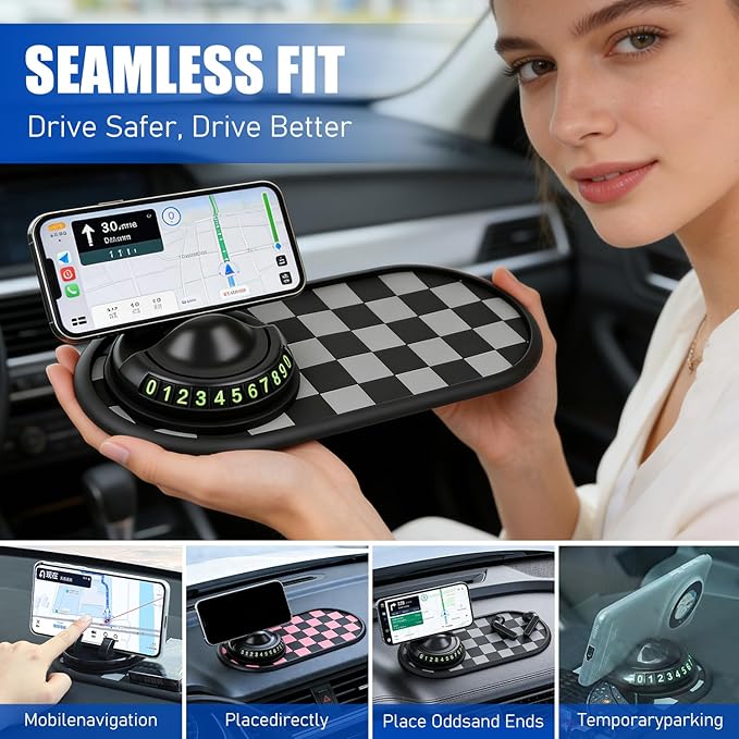 Mobile Phone Bracket Anti-Slip Mat, Multifunction Car Dashboard Mat with Temporary Parking Number, Universal Anti-Slip Car Da