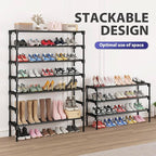 SAN HE Long Shoe Rack-Shoe Organizer 3 Tier Shoe Rack for Closet Front Door Entryway Garage, Stackable Free Standing and Free