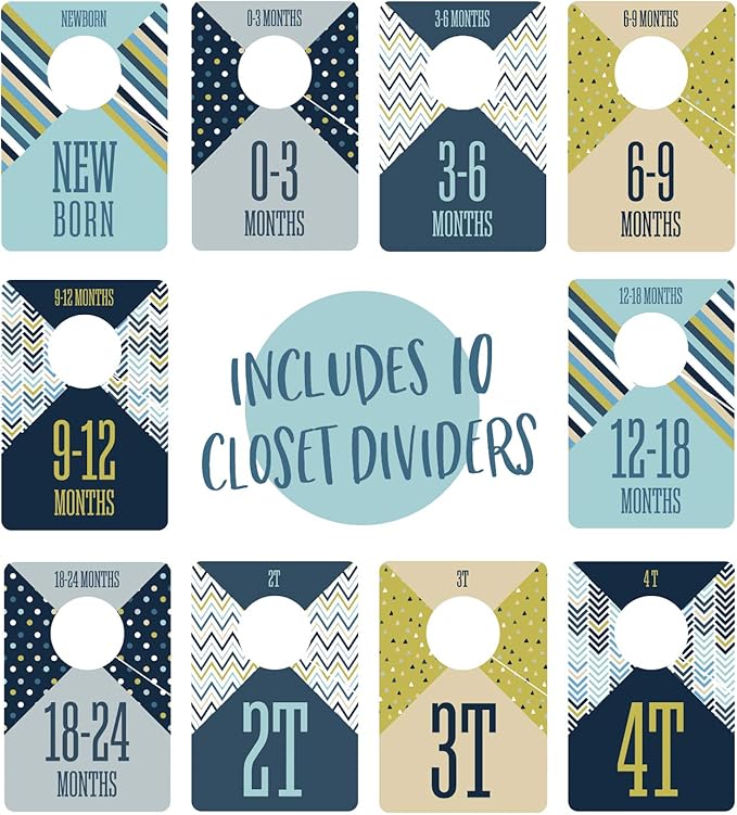 Baby Boy Closet Clothing Dividers/Closet Organizer for Baby Clothes Newborn to 4T / 4" x 6" Boy Nursery Clothes Size Dividers