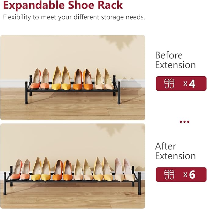 Tajsoon Expandable Shoe Rack for Closet 1 Tier, 28“-41“Adjustable & Stackable Shoe Shelf Storage, Metal Shoe Rack Organizer f