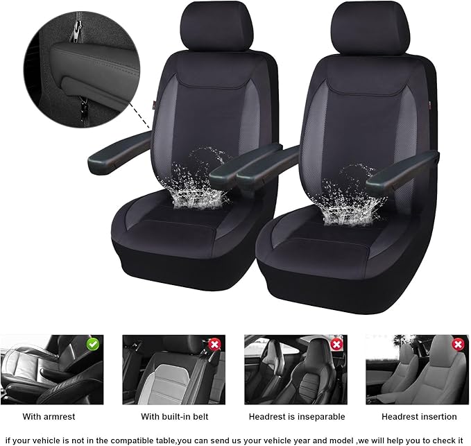 Flying Banner AquaShield Front car seat Covers Set Waterproof Water Resistant arm Rest Shoulder Seatbelt Compatible Truck Pro