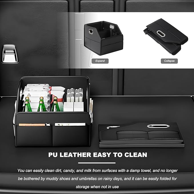 Car Storage Organizer, Waterproof Large Capacity Car Caddy Basket with Metal Handle & Movable Divider, Collapsible Multi-Pocket