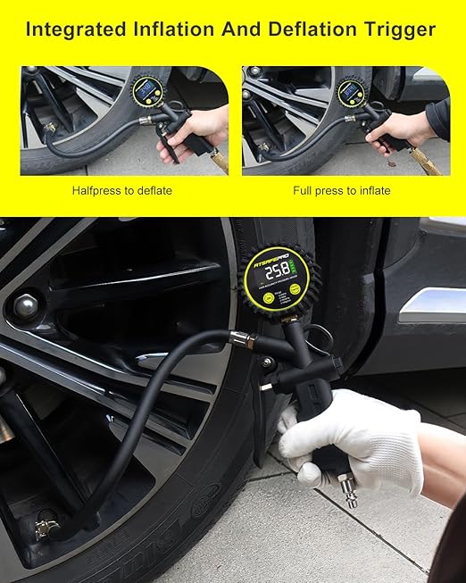 Atsafepro Digital Tire Pressure Gauge with Inflator, 0-200 PSI, 2.5" Screen, ±1% High Accuracy, Auto Shut-Off, Rubber Hose & 1/4" NPT Quick Connect Plug & Locking Air Chuck for Cars, Motors, Bikes
