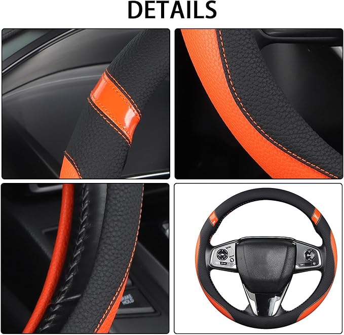 Cxtiy Pickup Truck Steering Wheel Cover –Universal Soft Leather Non-Slip Sporty Fashion Steering Wheel Grip Set for Women Gir