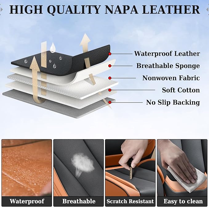 Coverado Universal Seat Covers Front, 2-Pack Universal Seat Covers for Cars, Waterproof Nappa Leather Car Seat Covers with He