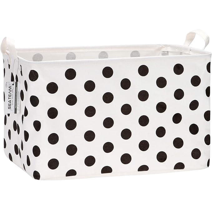 Sea Team Collapsible Canvas Fabric Storage Basket with Handles, Rectangle Waterproof Storage Bin, Box, Cube, Foldable Shelf B