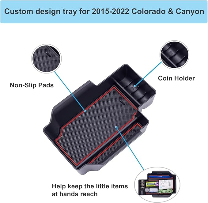 PIMCAR Center Console Organizer Compatible with Chevy Colorado/GMC Canyon 2015-2021 2022, Armrest Insert Tray Secondary Storage Box-Red