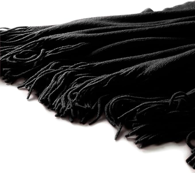 Homiest Decorative Knitted Throw with Fringe, Lightweight Acrylic Knit, Soft Tassel for Couch, Sofa, Bed (Black, 50 x 60 Inch