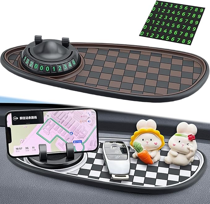 Multifunction Car Anti-Slip Mat, Car Anti Slip Mat Phone Holder, 3-in-1 Rotating Dashboard Mat: Phone Holder + Temporary Park