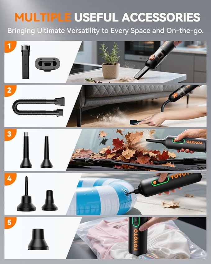 Car Vacuum, Handheld Vacuum Cordless with 21000Pa Powerful Suction & 3 Modes, 4-in-1 Portable Hand Held Mini Vacuum Cleaner R