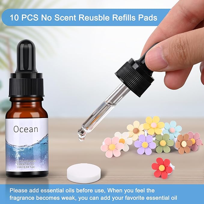 25 Pack Car Air Fresheners, 10 PCS Flower Car Air Vent Clip with 5 Essential Oil Scents & 10 Refill Pads