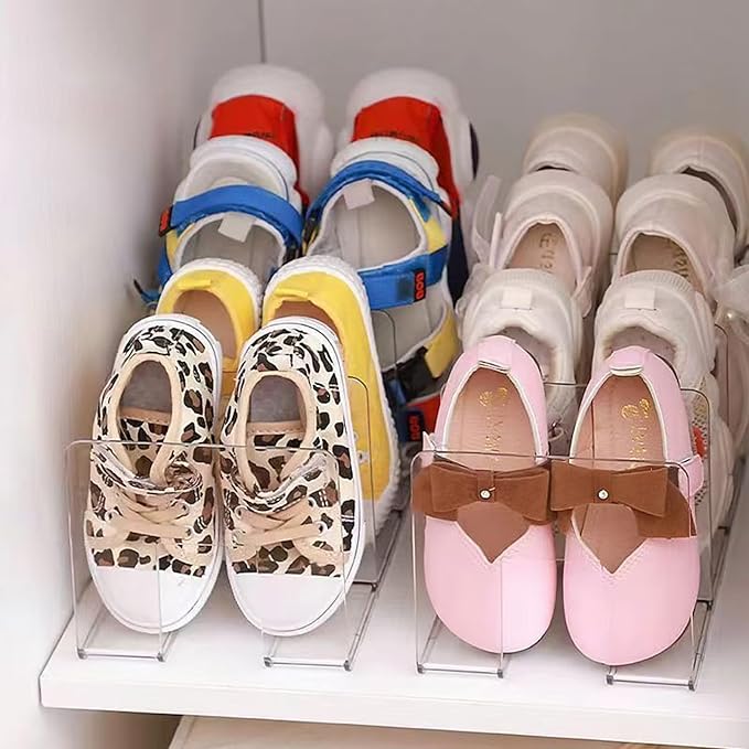 Clear Acrylic Kids Shoe Rack for Closet Organizers and Storage | 4 Pack Small Shoe Rack 4 Sections Toddler Baby Shoe Storage 