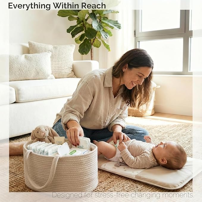 luxury little Diaper Caddy Organizer, Large Cotton Rope Nursery Baby Basket, Changing Table Organizer for Baby Diaper Storage