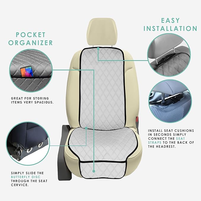 FH Group Car Seat Cushion – Neosupreme Single Front Seat Cover with Front Pockets, Airbag Compatible, Universal Fit Car Seat 