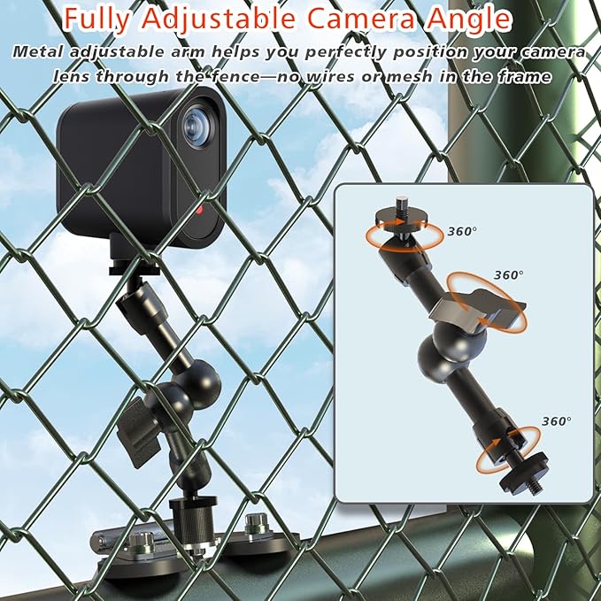 Magnetic Phone Fence Mount for iPhone, PostMount for Mevo Start, GoPro with Two 1/4" Mount Points Flexible Hinge Camera Magnet Holder for Recording Baseball,Softball and Tennis Game