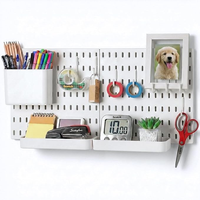 Keepo Peg Board Wall Organizer – Plastic Pegboard Panels, Modular Peg Board Storage System for Home Office, Craft Room, Gamin