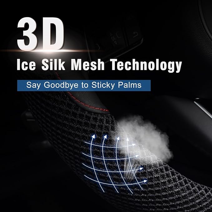 KAFEEK D Shape Steering Wheel Cover, Universal 15 inch, Microfiber Leather Viscose, Breathable, Anti-Slip,Warm in Winter and 