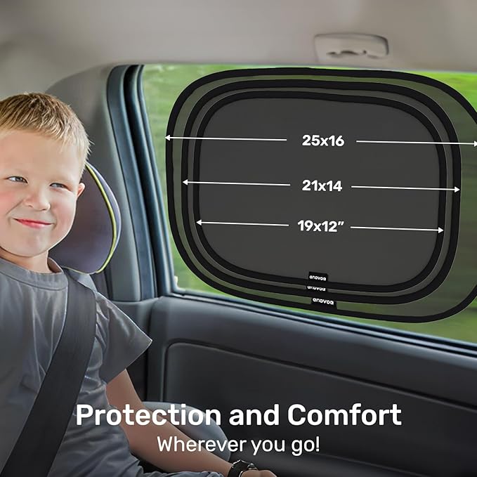 Enovoe Car Window Shade for Baby - (4 Pack) - XL - 25" x 16" - Cling Car Sun Shade for Windows - Sun, Glare and UV Rays Protection for Your Child