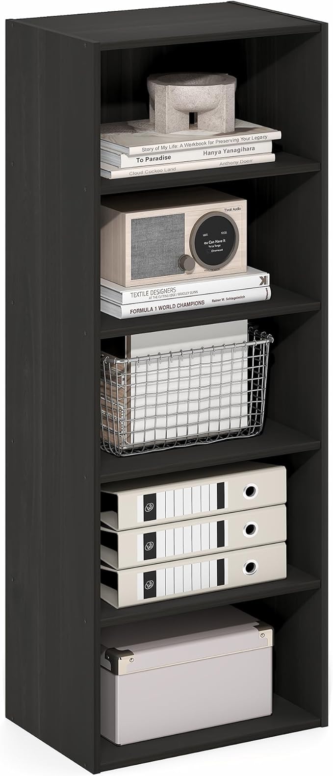 Furinno Basic Book Shelf, 5-Tier Bookshelf, Storage Organizer Bookcase with Open Shelf, 11 x 17 x 44, for Living Room, Bedroo