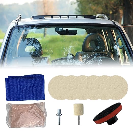 9Pcs/Set Glass Polishing Kit, 100g Cerium Oxide Powder Polishing Kit with Towel Polishing Wheels Set Polish Pads, Deep Scratc
