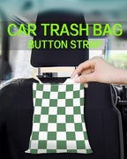 Car Trash Can, Durable Hanging Car Trash Garbage Bag, Cute Automotive Garbage Cans Organizer, White Green Checkerboard