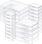 24 Pack Mixed Sizes Rectangular Mini Plastic Containers Clear Plastic Storage Boxes with Hinged Lids and Labels Empty Beads O