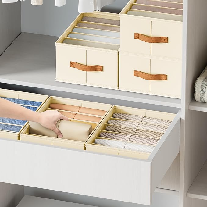 DIMJ Large Wardrobe Clothes Organizer, 8 Packs Fabric Closet Storage Organizer with Handles, Foldable Closet Organizers Divid