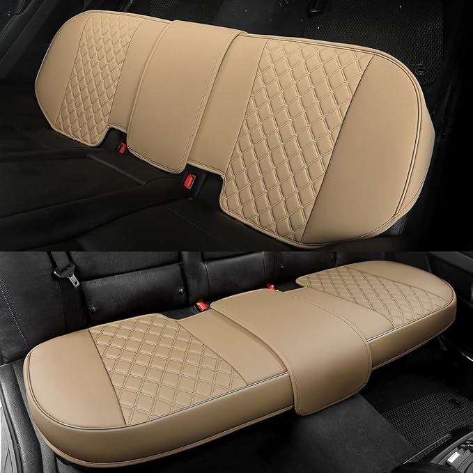 Black Panther Luxury PU Leather Rear Car Seat Cover, Compatible with Most Vehicles with 5 Seats, Adjustable Length 49-55'', D