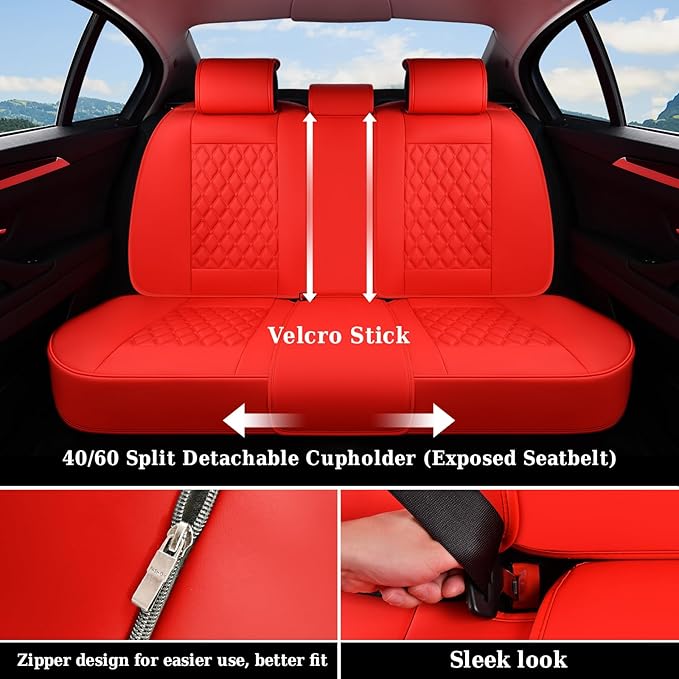 Coverado Full Set Car Seat Covers, 5-Seat Universal Faux Leather Waterproof Seat Covers, Front & Back Car Seat Protectors, Re