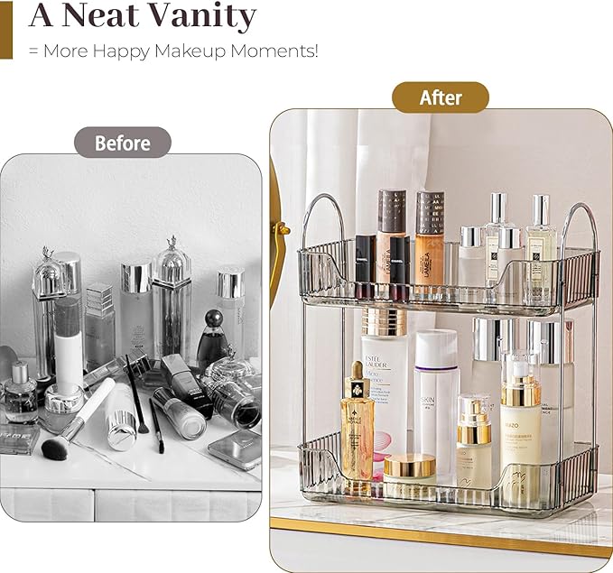 Aveniee Bathroom Counter Organizer Countertop, Makeup Perfume Shelf Storage, 2 Tier Skincare Cosmetic Tray for Dresser Vanity