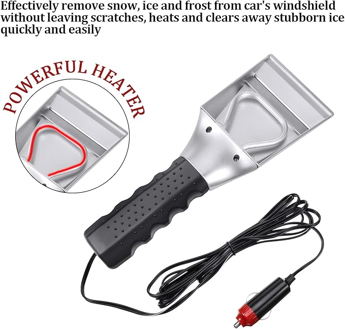 Frienda Heated Snow Ice Scraper 12V Electric Auto Windshield Ice Scrapers Electric Window with 2 Pieces Rear View Mirror Covers Side Mirror Protective Covers for Most Cars Trucks SUV