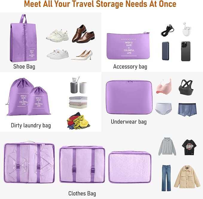 Packing Cubes for Travel - 8 Set Luggage Organizer Bags for Family, Mesh Breathable Packing Cubes for Suitcases Durable Trave