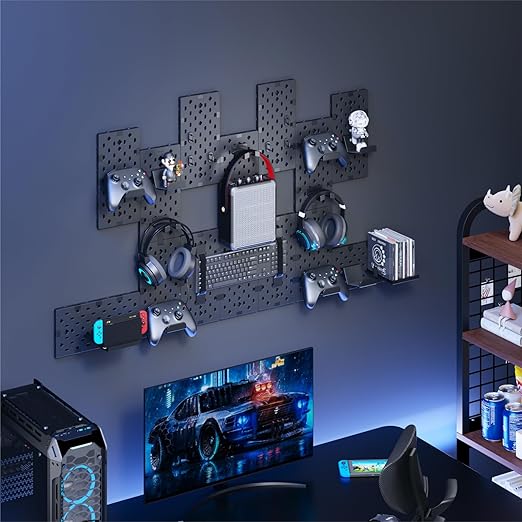 PEGZONE Controller and Headphone Holder Wall Mount, Modular Gaming Pegboard with Accessories, Controller Stand for Xbox PS5 P